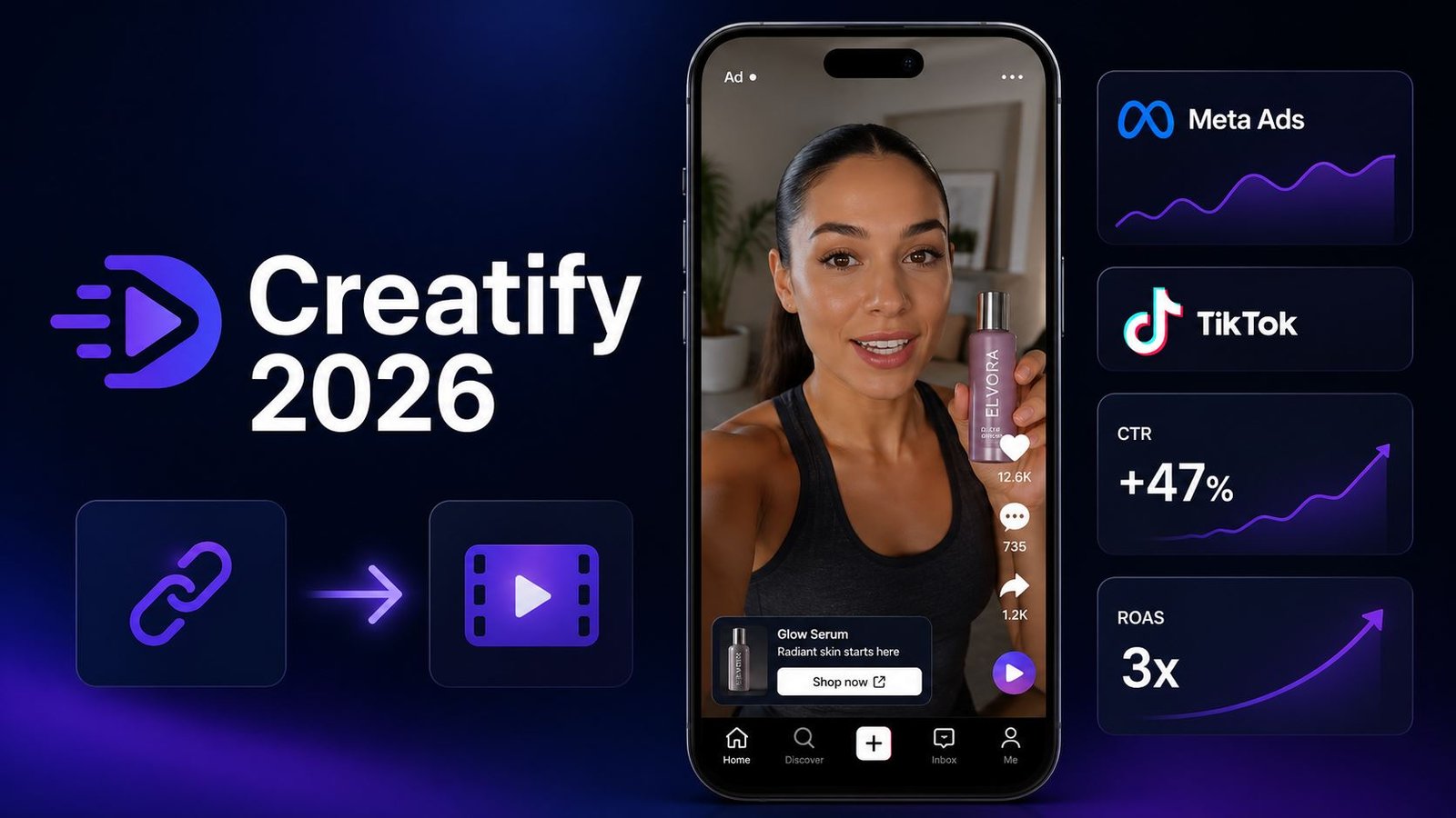 Creatify — Crée des pubs vidéo UGC avec avatars IA à partir d'un lien produit, optimisées pour Meta et TikTok Ads.