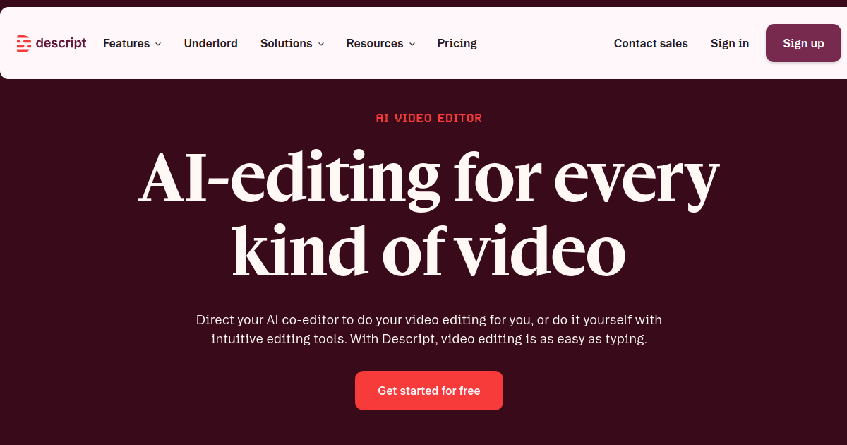 Descript — éditeur vidéo IA text-based avec Underlord, voice cloning et dubbing 30+ langues