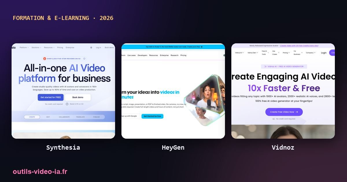 Outils vidéo IA pour la formation : Synthesia, HeyGen, Vidnoz