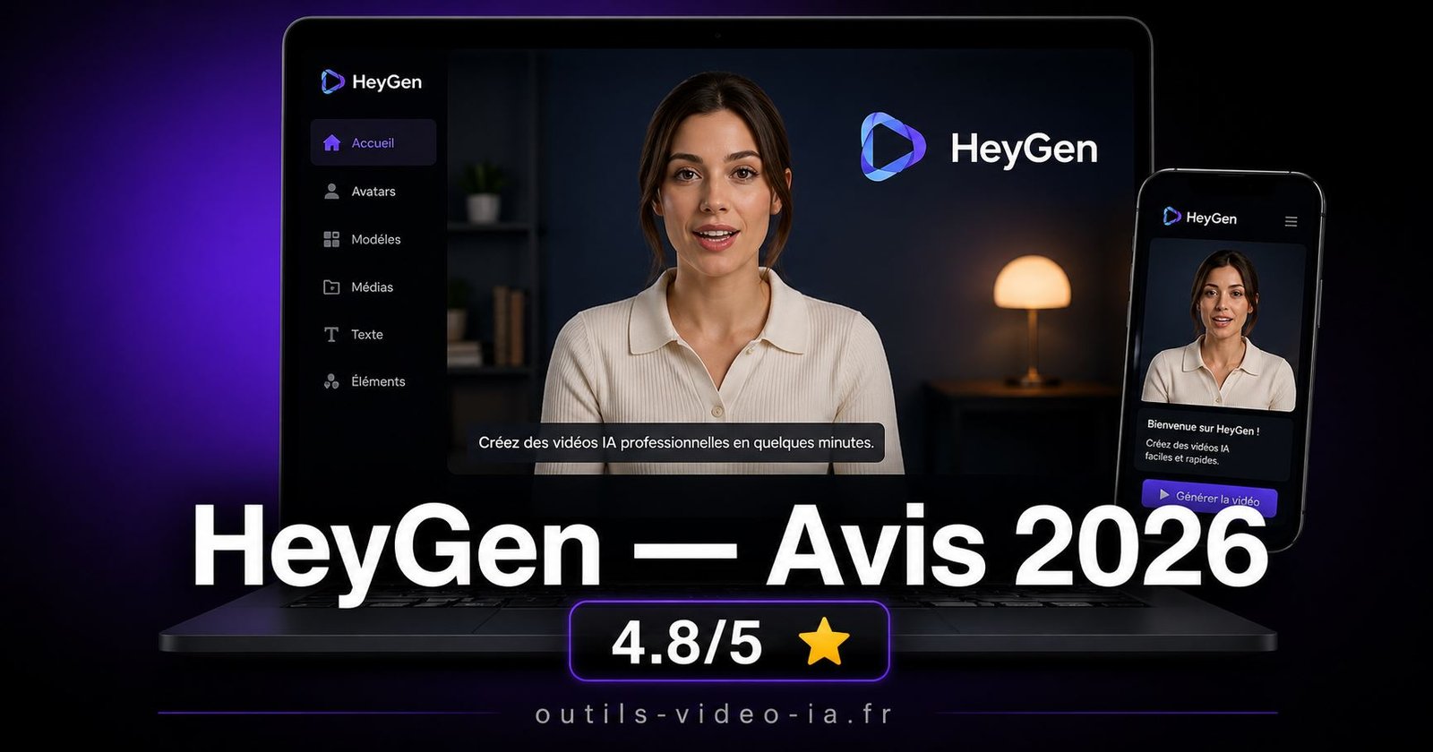HeyGen — Plateforme d'avatars IA pour créer des vidéos professionnelles à partir d'un script en 175+ langues.