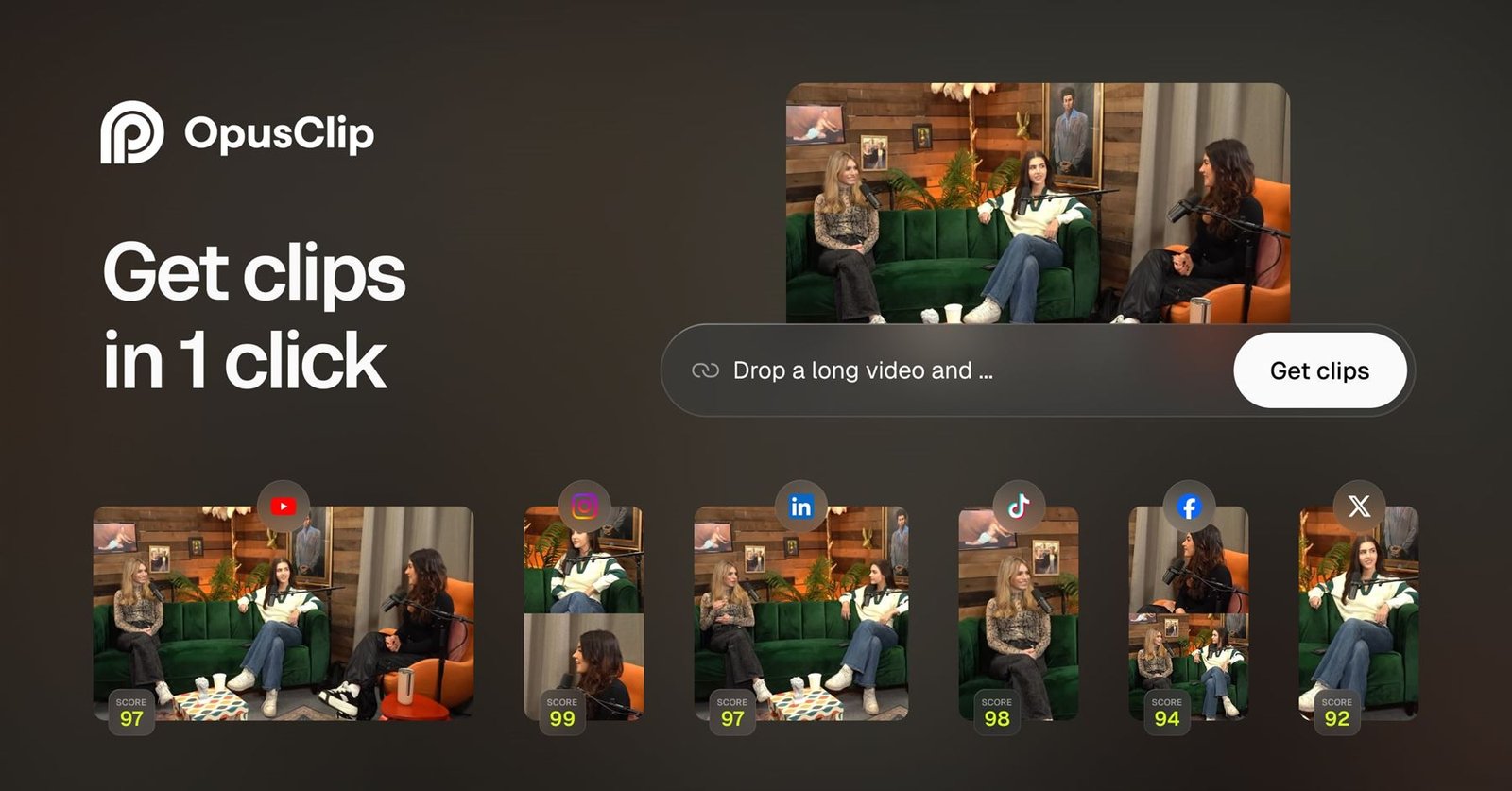 Page d'accueil officielle d'Opus Clip — outil IA de repurposing vidéo