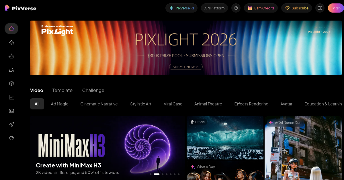 PixVerse V6 — text-to-video et image-to-video IA avec Seedance 2.5 et MiniMax H3 intégrés