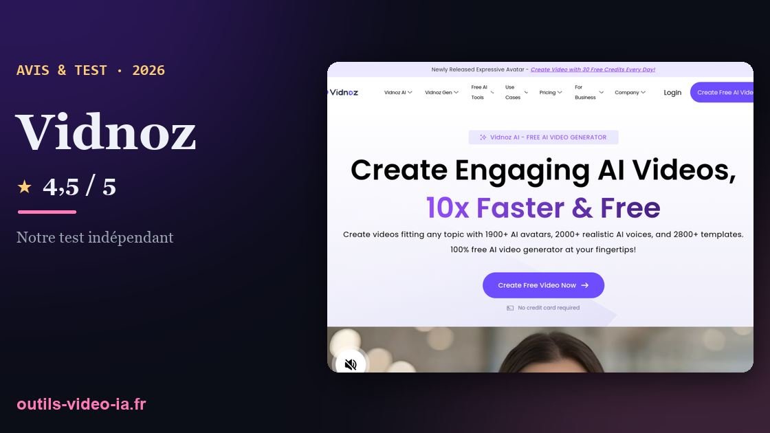 Vidnoz — plateforme d'avatars IA avec le plan gratuit le plus généreux
