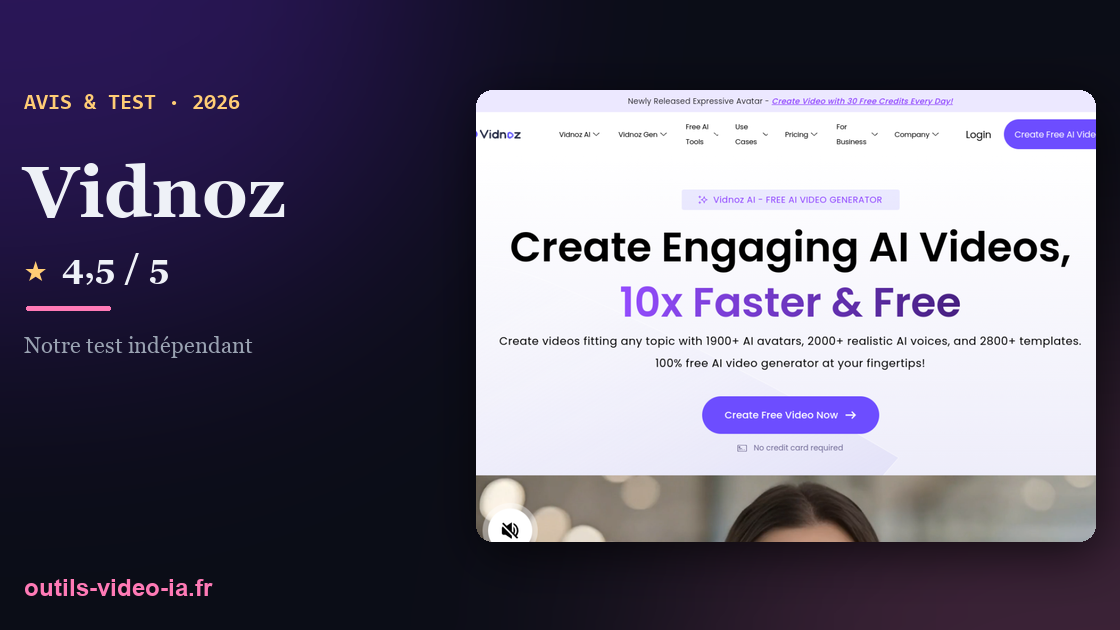 Vidnoz — plateforme d'avatars IA avec le plan gratuit le plus généreux