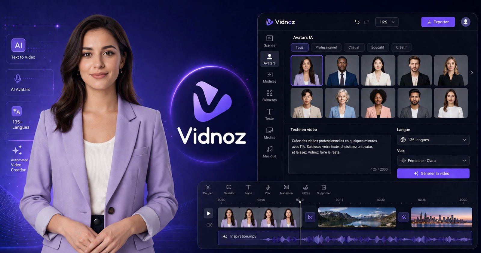 Vidnoz — Générateur vidéo IA avec 1 900+ avatars, 2 000+ voix et un plan gratuit vraiment utilisable.